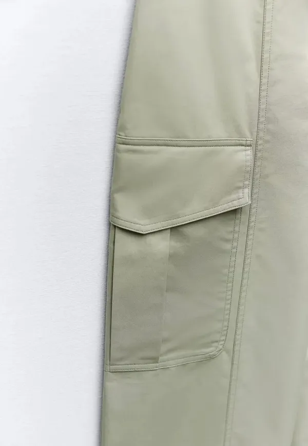 ZARA jumpsuit technical fabric cargo sleeveless wide streight leg light khaki - Image 12
