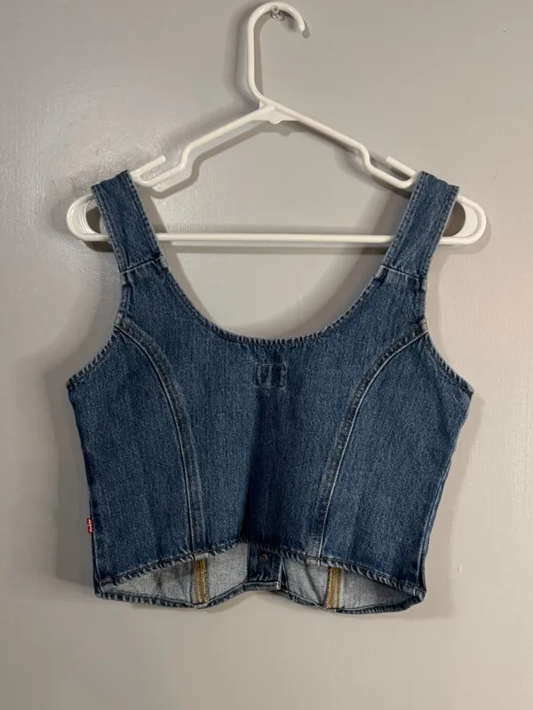 Levi's Blue Denim Button-Front Crop Top Size Small Slim Fit - Image 6