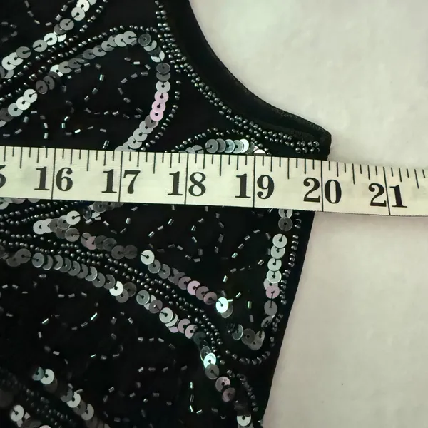 SM Collection Black Beaded Sequin Butterfly Mesh‎ Top V-Neck Sleeveless Large - Image 8