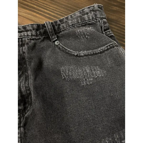 Free People Distressed Black Mini Skirt Size 10 Denim - Image 3