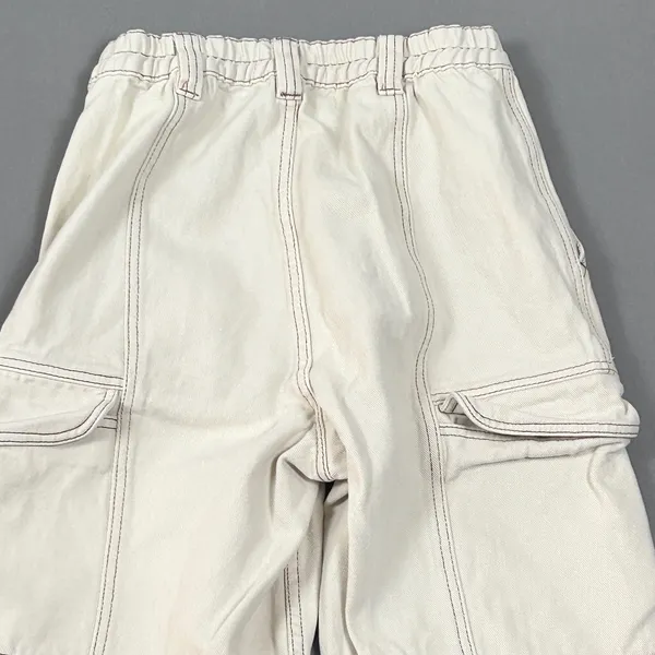 PacSun Cargo Pants‎ Womens M Relaxed Denim Utility Baggy Streetwear Beige White - Image 10
