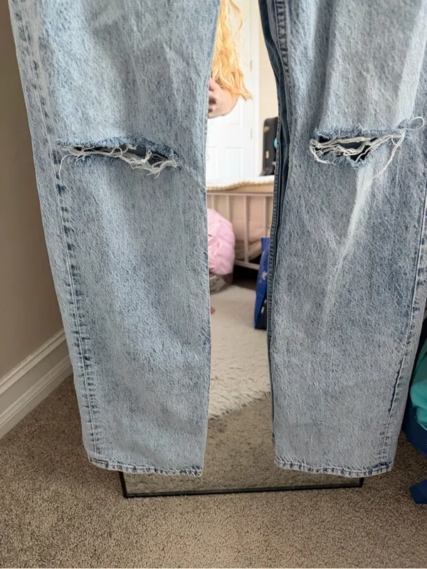 Zara Light Blue Distressed High-Rise Straight Jeans - Image 4