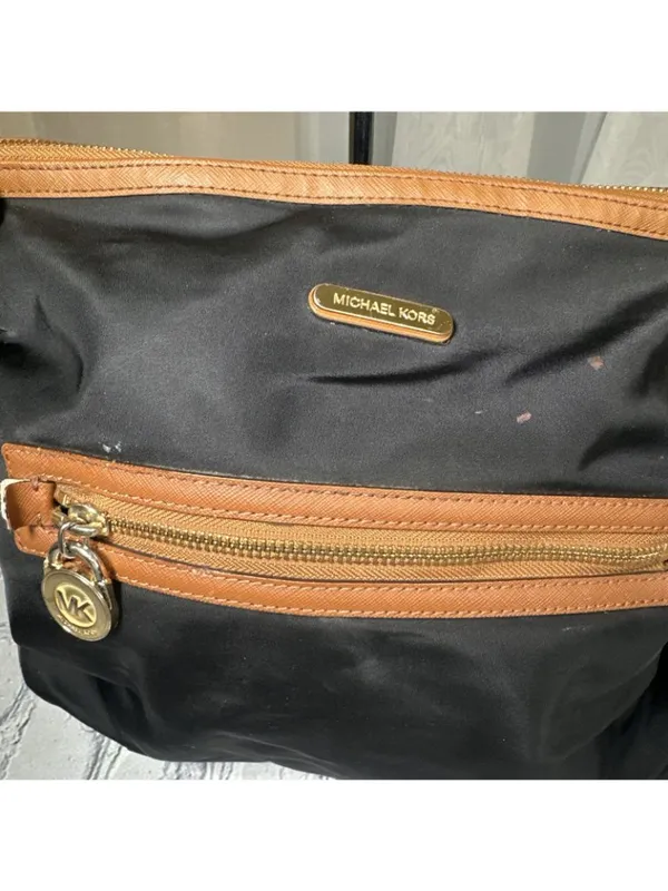 Michael Kors Black Cognac Shoulder Bag With Tan Leather Trim Medium Purse - Image 5