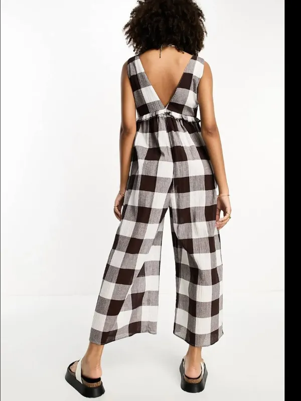 NWT asos buffalo check wide leg jumpsuit US -6 Semi Sheer - Image 3