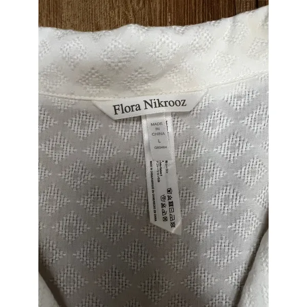 Flora Nikrooz‎ Lace Trim Top L | 100% Rayon | Short Sleeve Button Front - Image 8