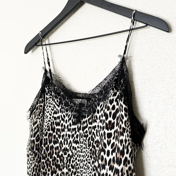 Lavender Brown Womens Lace Trim Tank Top Animal‎ Print Cami V Neck Size M - Image 3