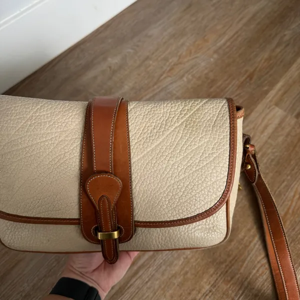 Vintage Dooney & Bourke AWL Equestrian Bag Natural Cream British Tan Brass USA - Image 6