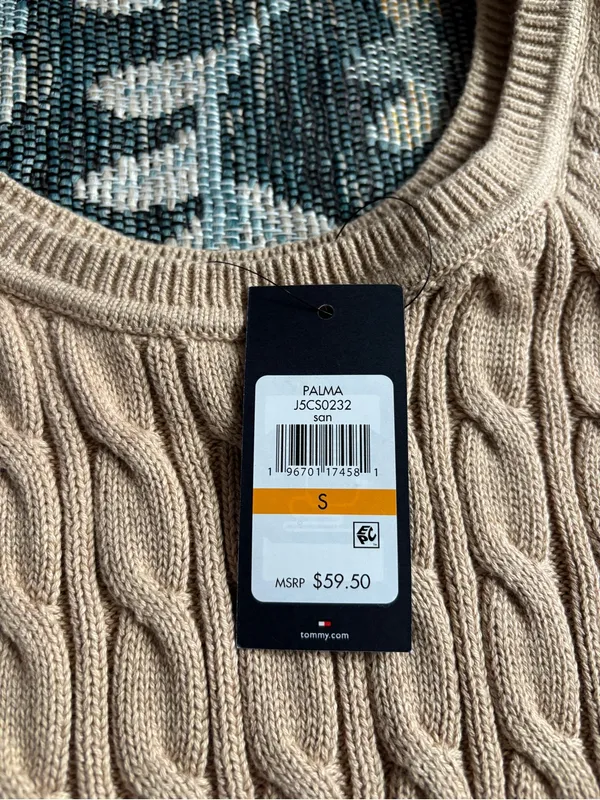 NEW Tommy Hilfiger Beige Cable Knit V-Neck Sweater Tank Size Small - Image 7