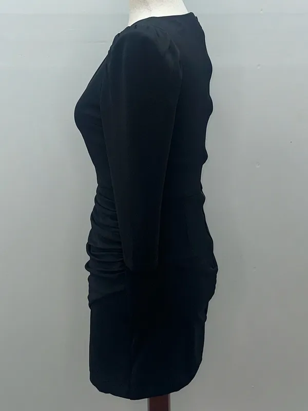 Alice Olivia Black Asymmetrical Mini Dress Plunge Neckline Long Sleeve Size 2 - Image 5