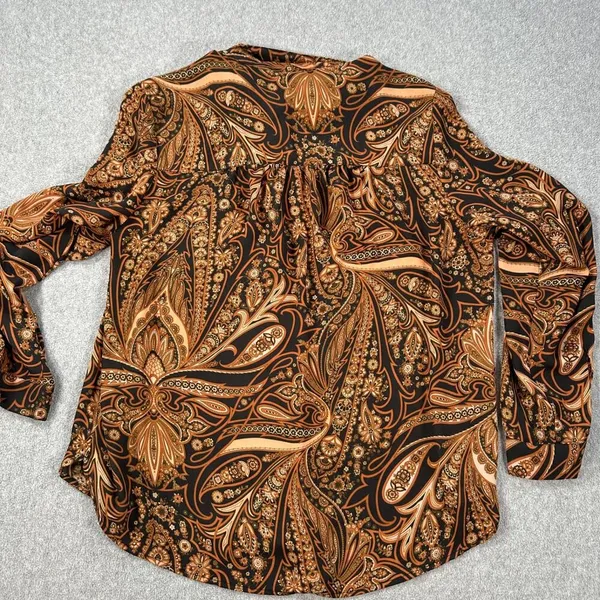 Richard Allen x H&M Paisley Long Sleeve Button Up Blouse Women's 12 Black/Brown - Image 8