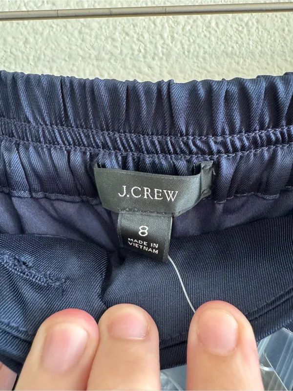 NWT J. Crew Navy Wide-Leg Satin Pants with Cream Trim - Image 2