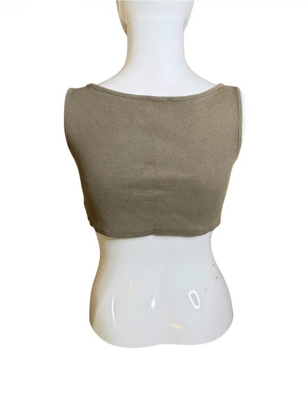 Princess Polly Olive Ribbed Square Neck Crop Tank - Image 4