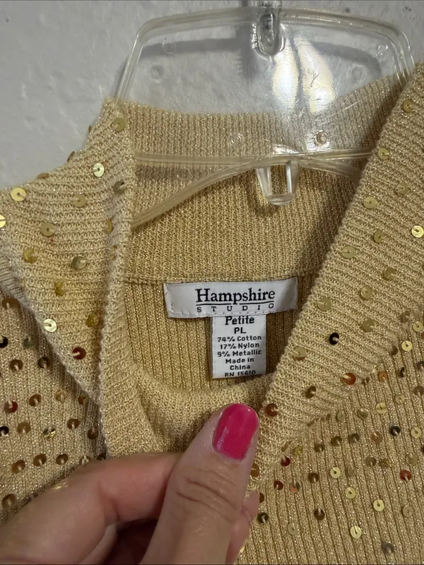 Vintage sparkling sequin Gold Sweater turtleneck sleeveless elegant 90s grandma - Image 2