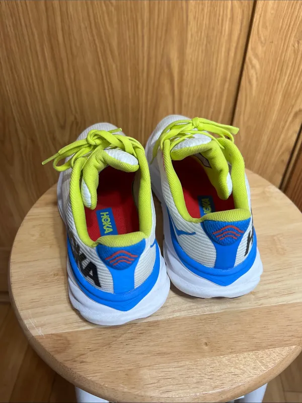 Hoka White Running Shoes with Neon Yellow Accents - Image 3