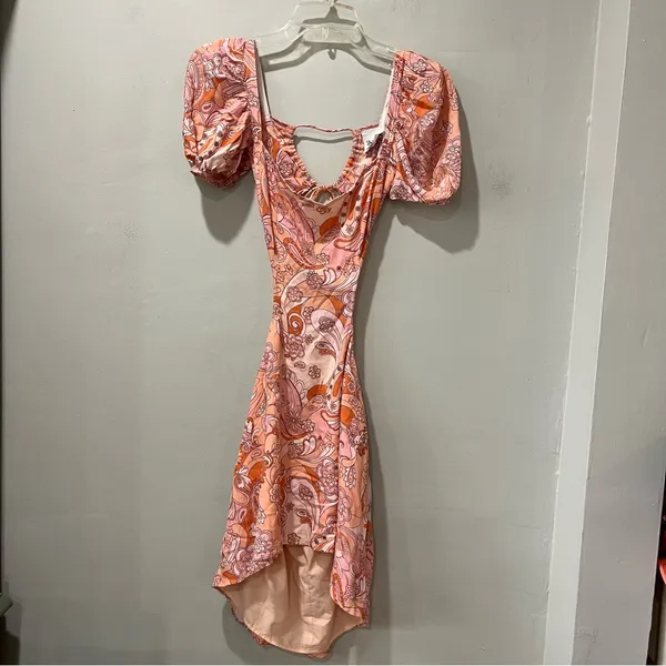 Sky To Moon Women’s Pink Peach Floral‎ Mini Dress Size Small Funky Boho 7… - Image 2
