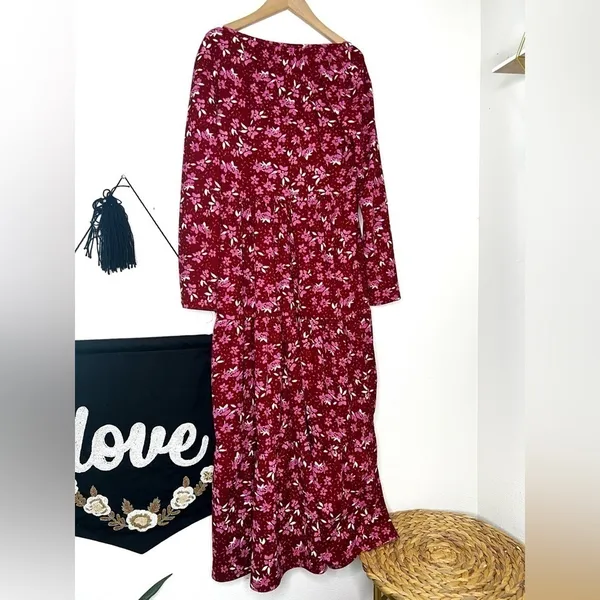 Free People Maxi Dress Tiers Of Joy Floral Boho cottage core maroon purple pink - Image 3