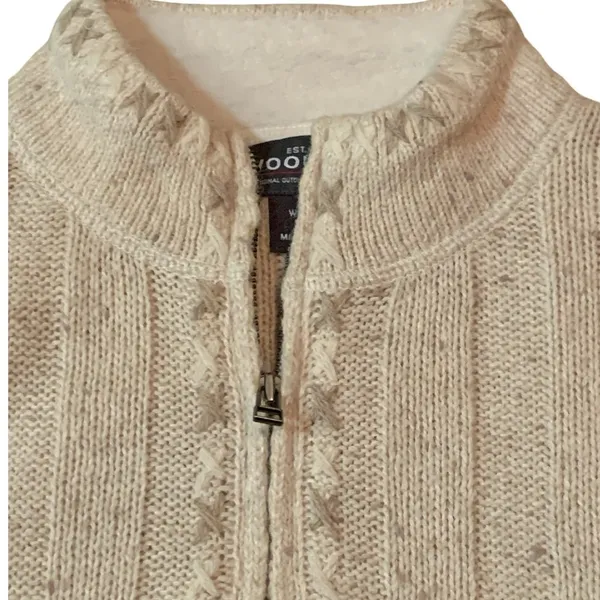 Woolrich Cross Stitch Wool Ramie Sweater Size M Ecru 1/4 Zip Boho Cottagecore - Image 4