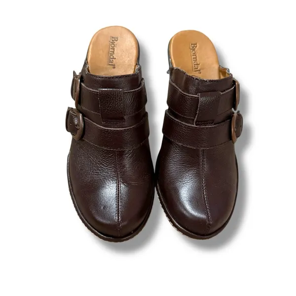 Bjorndal Juliana Brown Leather Slip‎ On Buckle Heeled Mules Sz 6.5 - Image 2