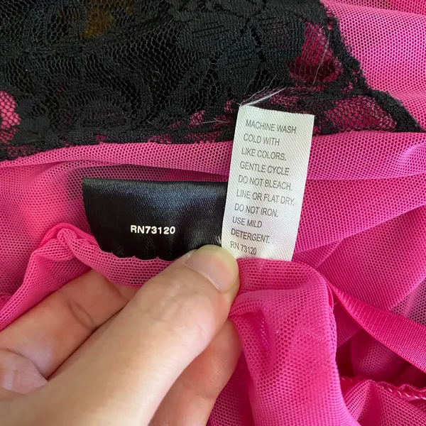 Frederick’s of Hollywood Vintage Pink Black Lace Sheer Camisole Tank Top Size XL - Image 6