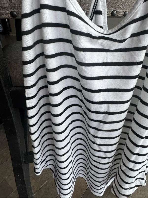 Women’s Striped White & Black Spaghetti Strap Tank Top - Image 2