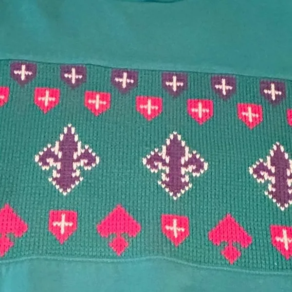 Vintage Eileen & Company Green Mock Neck‎ Fair Isle Knit Argyle Sweater Sz Large - Image 3