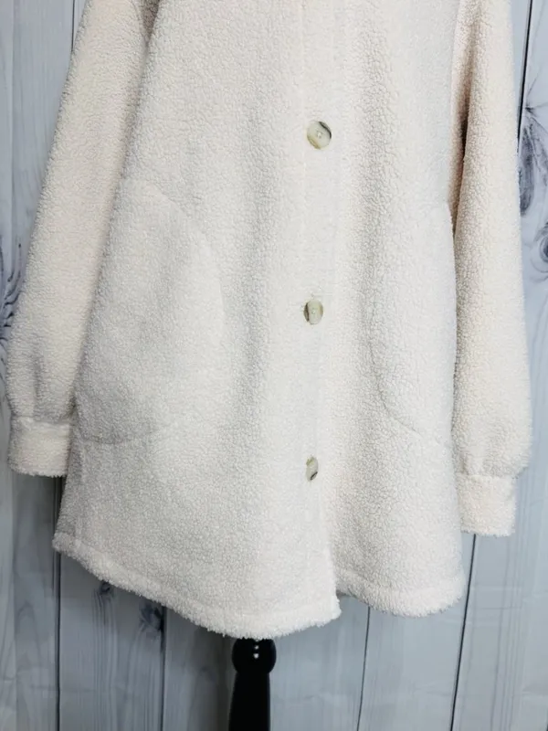 Spanx Luxe High Pile Fleece Shirt Jacket Cream Sz XL Collared Shacket Button Up - Image 3