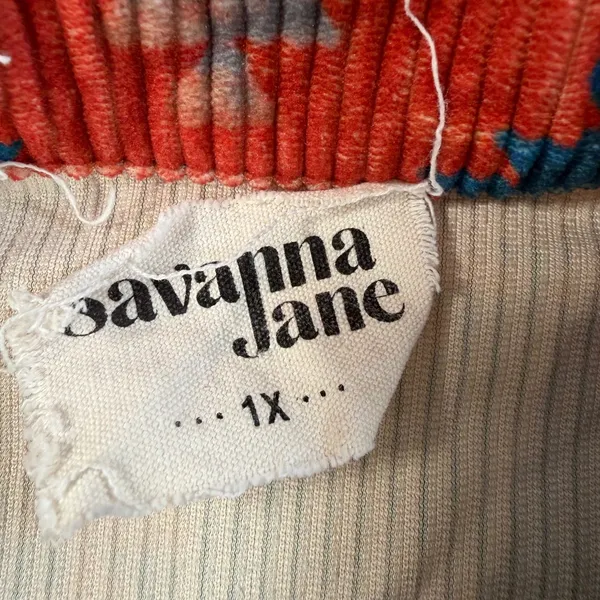 Savanna Jane Women's 1X Corduroy Shirt Jacket Western Aztec Red Blue Orange - Image 4