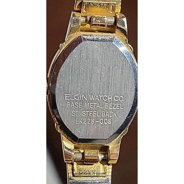 Elgin EK228-008 Quartz Women's Gold Tone Black Face Diamond‎ Accent Tank Watch - Image 12