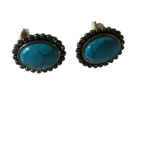 Vintage Faux Turquoise Necklace Clip On Earrings Set Southwestern Boho 18" - Image 6