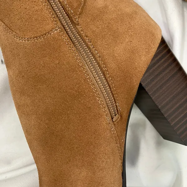 Sam Edelman Tan Suede OTK Boots 7 Leather‎ Heel Wrap Strap Tall Zip Buckle - Image 14