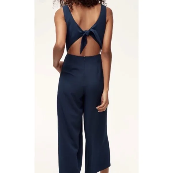 Wilfred Aritzia écoulement Navy Blue V-Neck Tie Back Wide Leg Jumpsuit - Image 2