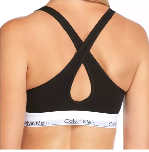 Calvin Klein modern cotton lined bralette Black Logo Band racer back - Image 2