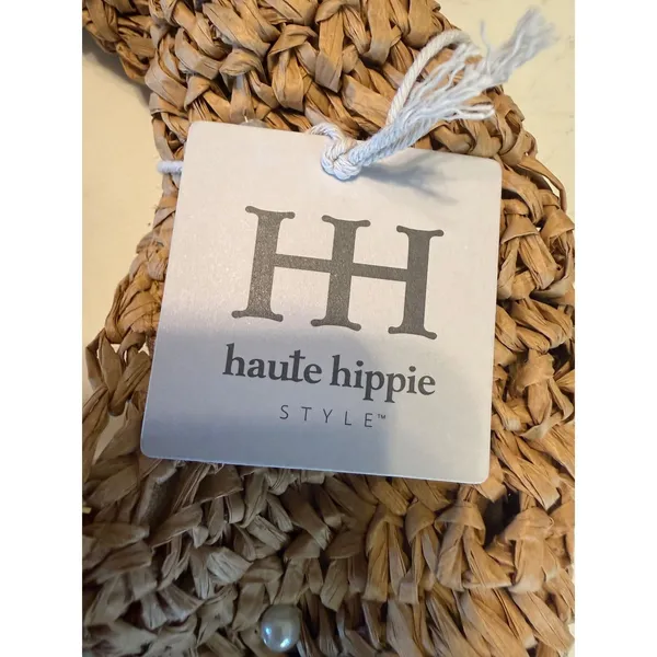 Haute Hippie Woven Straw Pearl Hobo Shoulder Bag Tan NWT boho beach resort daint - Image 6