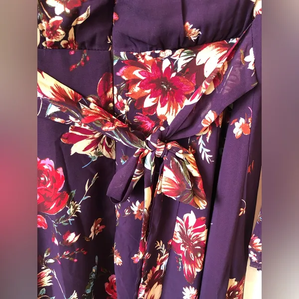 Lulus Always Yours Plum Purple Floral Print Long Sleeve Skater Dress Size L - Image 12