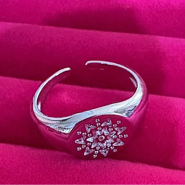 Boutique Unisex White Gold Plated S925 Diamond‎ Signet Sun Ring, Adjustable - Image 2