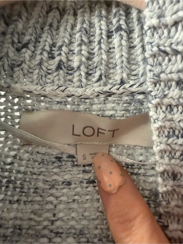 LOFT Open-Front Striped Cardigan in Cream, Navy, and Light Blue - Image 2
