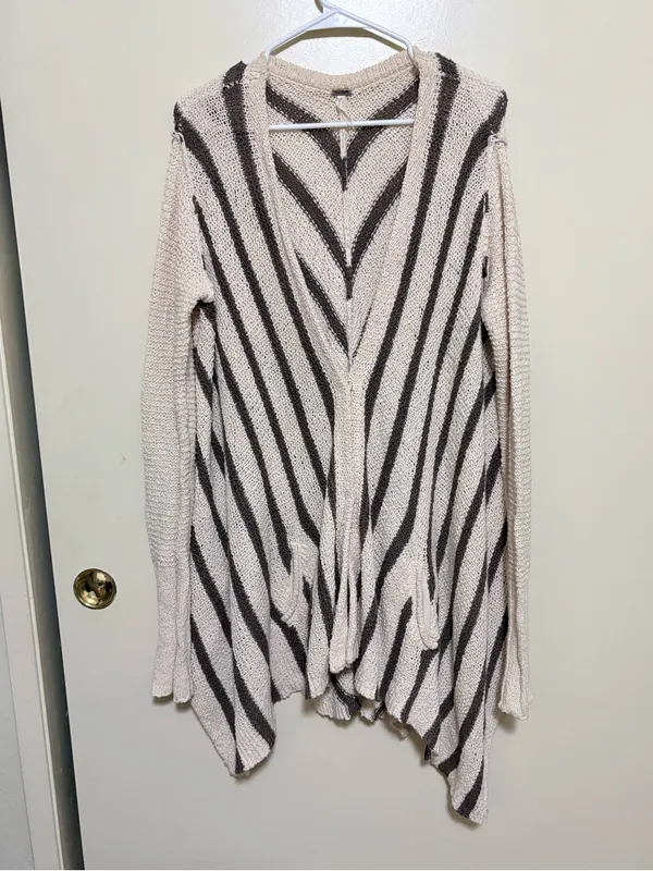Free People Oversized Circle Back cardigan featuring a striped, asymmetrical - Image 3