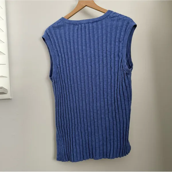 Free People Large Veda Long Sweater Vest Blue Iris Beach Resort Vacation Relaxed - Image 3