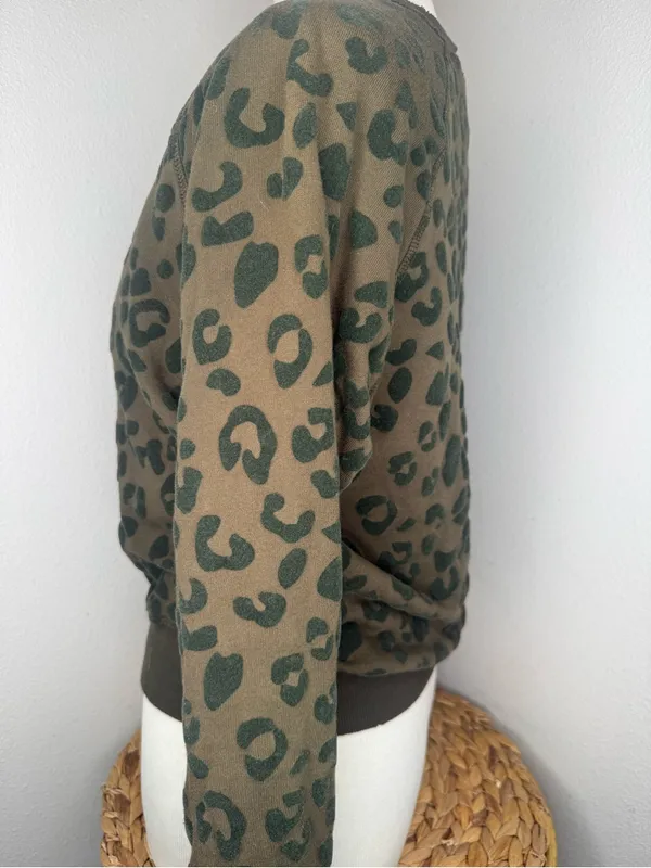 Rails Crewneck sweatshirt cotton olive brown leopard animal print long sleeve - Image 3