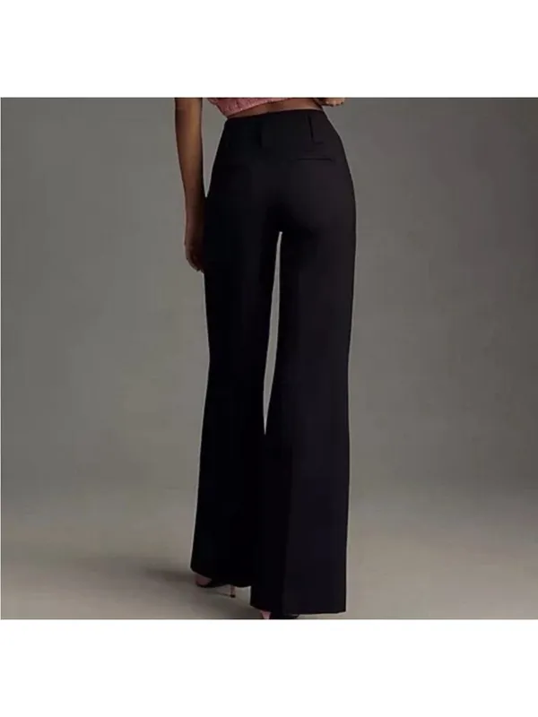 Maeve Anthropologie Naomi Size 8 Black Wide Leg Flare Pants Boho Minimal Classic - Image 9