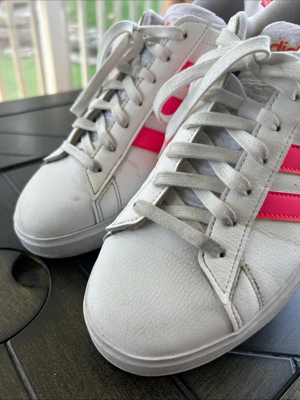 adidas Grand court classic white leather striped lace up sneakers ladies 9.5 M - Image 3