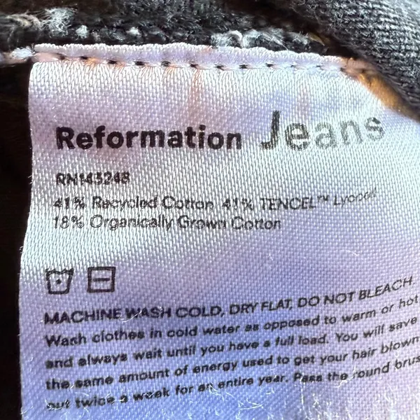 Reformation High Rise Straight‎ Leg Jeans in Black Monterey Wash Sz 31 - Image 6