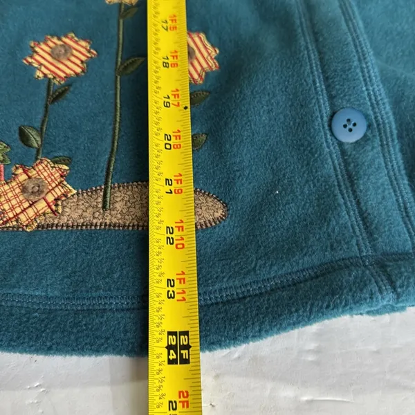 Croft & Barrow Teal button front fleece Sweater L scarecrow fall embroidered - Image 12