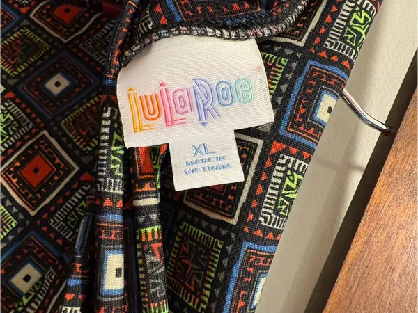 LuLaRoe Vintage Geometric Square Print Maxi Dress XL Black Red Green Blue Short Sleeve - Image 6