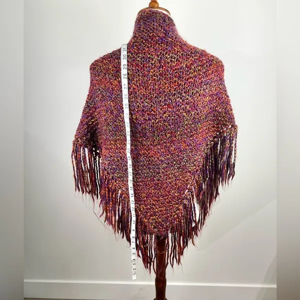 Handmade Hand Knit Triangle Fringe Shawl Wrap Multi Color Boho One Size - Image 6