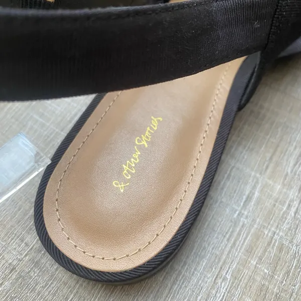 & Other Stories Black Twill Slingback Buckled Sandals Women’s 8 Wide Strap Flats - Image 10