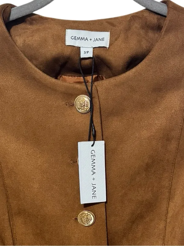 GEMMA JANE Faux Suede Button-Front Jacket S 18.5” p2p Mocha Brown NWT - Image 3