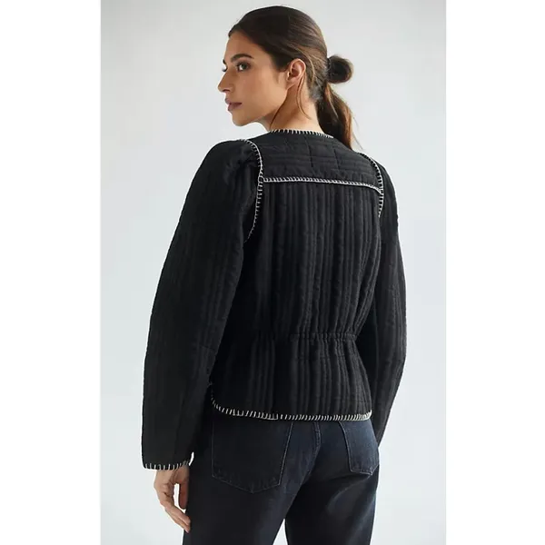 Anthropologie Quilted Puff Sleeve Jacket in‎ Black - Image 9