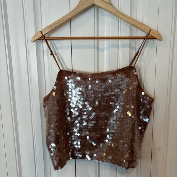 Madewell‎ Abigail Gold Sequin Crop Tank Top Size Large - Image 3