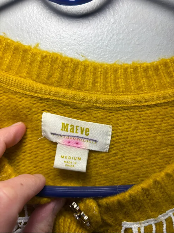 RARE Anthropologie Maeve Mustard Yellow Lace Collar Cardigan Sweater Size M - Image 12